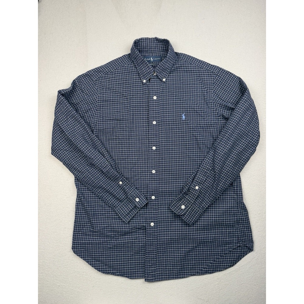 Ralph Lauren Classic fit men's Button Down Shirt Large Blue Plaid Long Sleeve